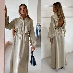 SIR The Label Blanche Organic Linen Maxi Skirt Bone Neutral Size 0 EUC